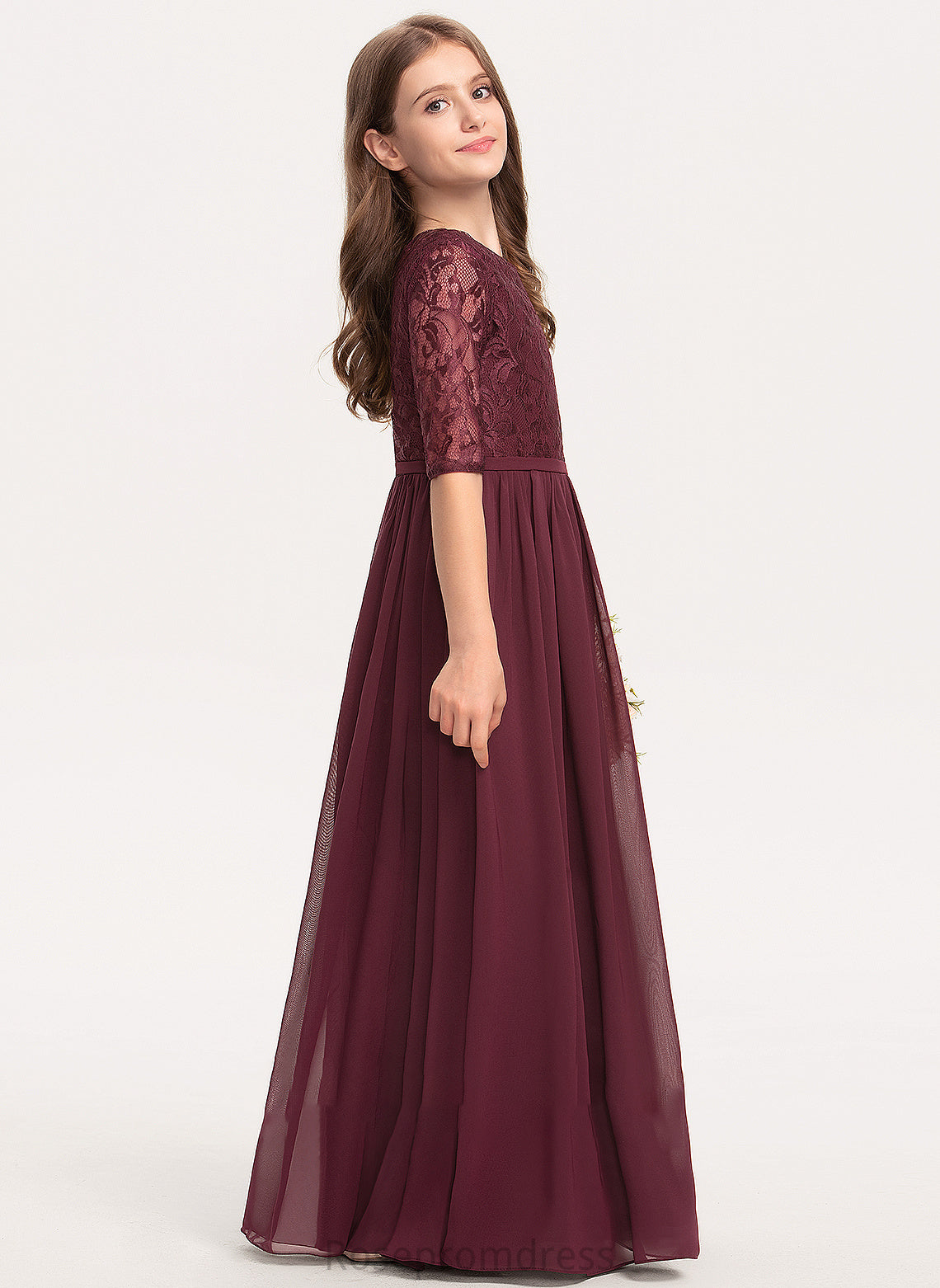 Chiffon Junior Bridesmaid Dresses Neck Scoop A-Line Floor-Length Averie Lace