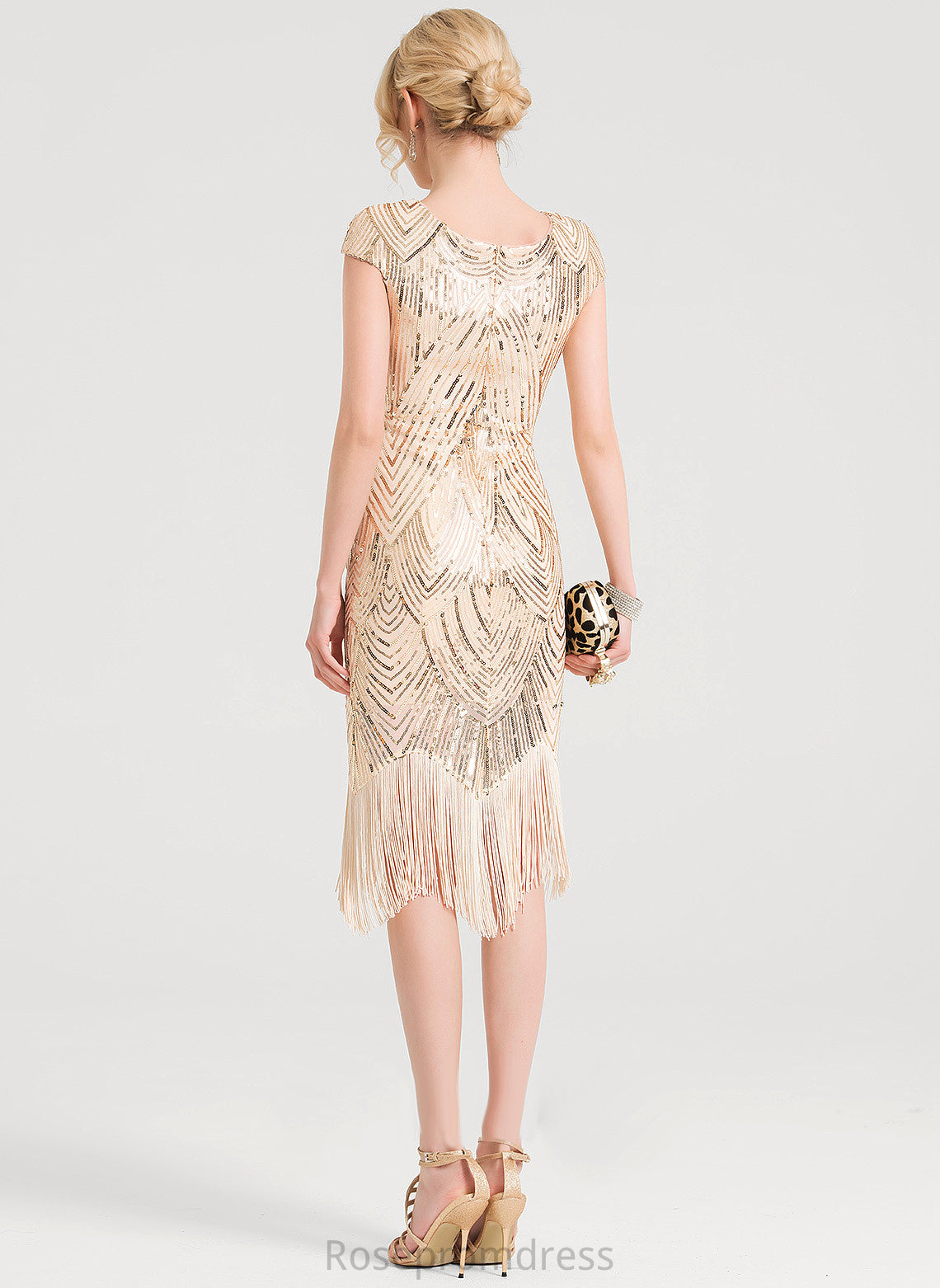 Neck Lainey Knee-Length Sequined Cocktail Scoop Cocktail Dresses Dress Sheath/Column