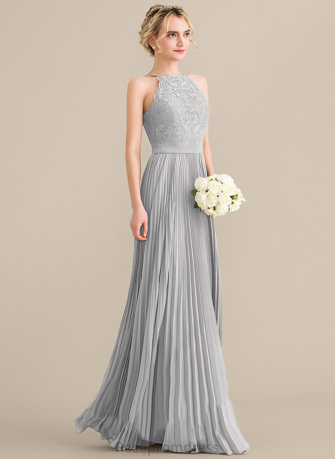 Length Embellishment Fabric Floor-Length A-Line Scoop Neckline Silhouette Pleated Helena Sleeveless Floor Length Bridesmaid Dresses