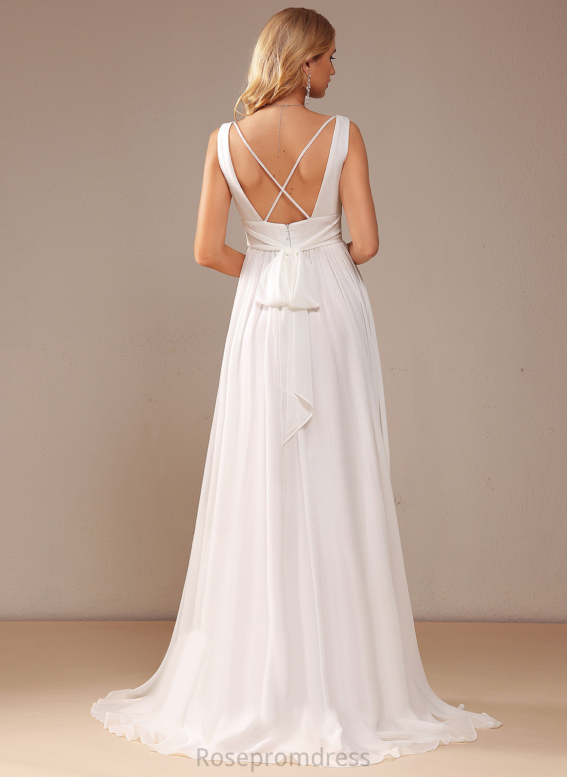 Wedding V-neck With Dress Wedding Dresses Sweep Front Train A-Line Ayana Chiffon Split