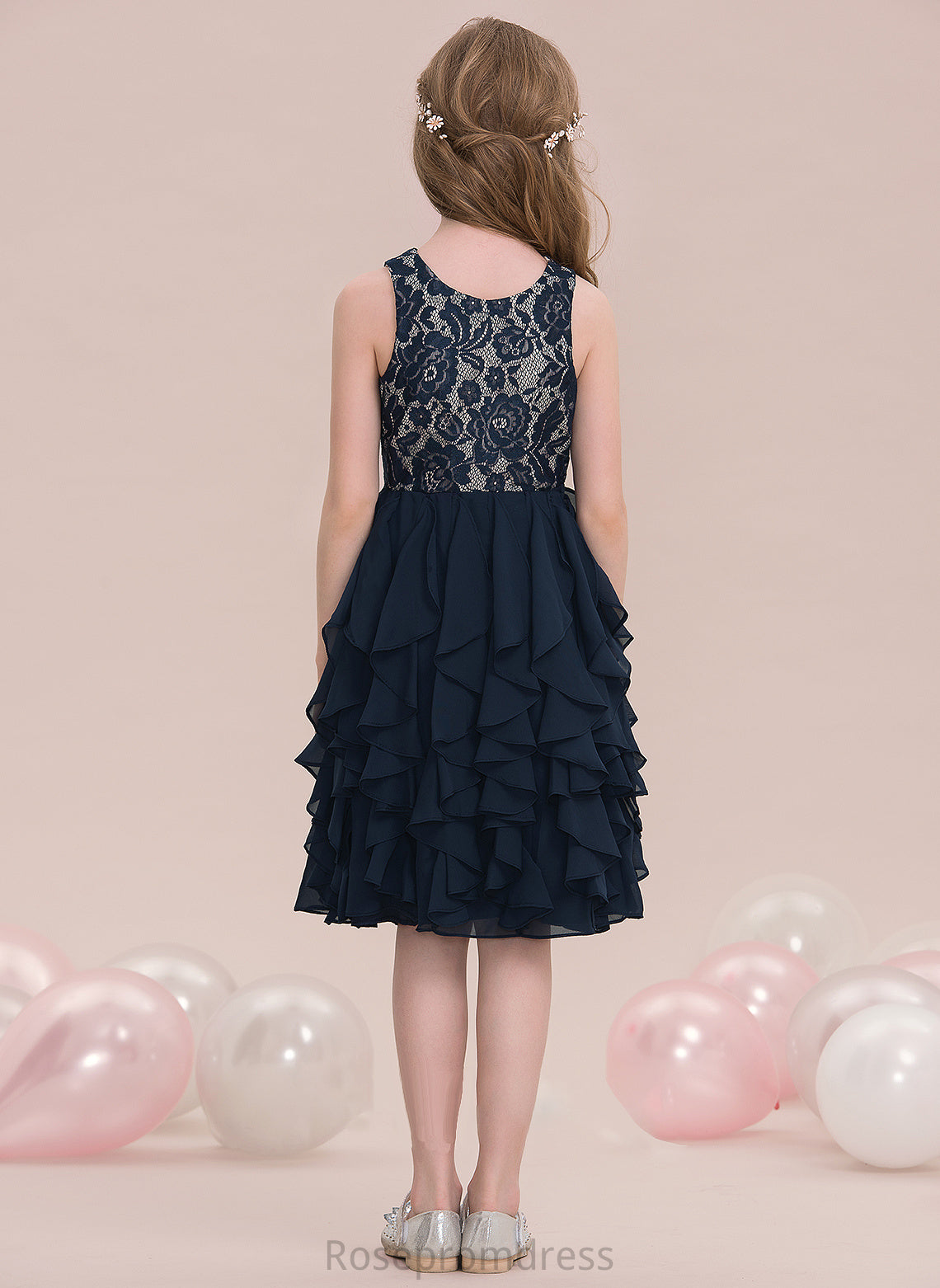 Knee-Length Ruffles A-Line Karlee Junior Bridesmaid Dresses Scoop Chiffon With Cascading Neck