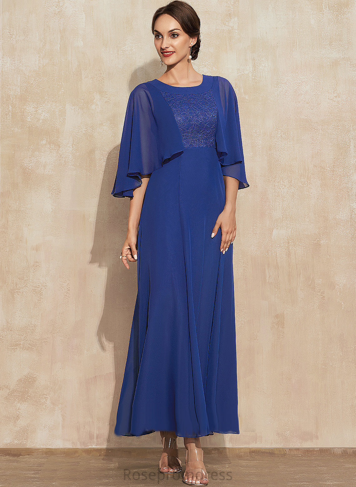 the Scoop Mother of the Bride Dresses A-Line Janiya Lace Ankle-Length of Bride Chiffon Neck Mother Dress