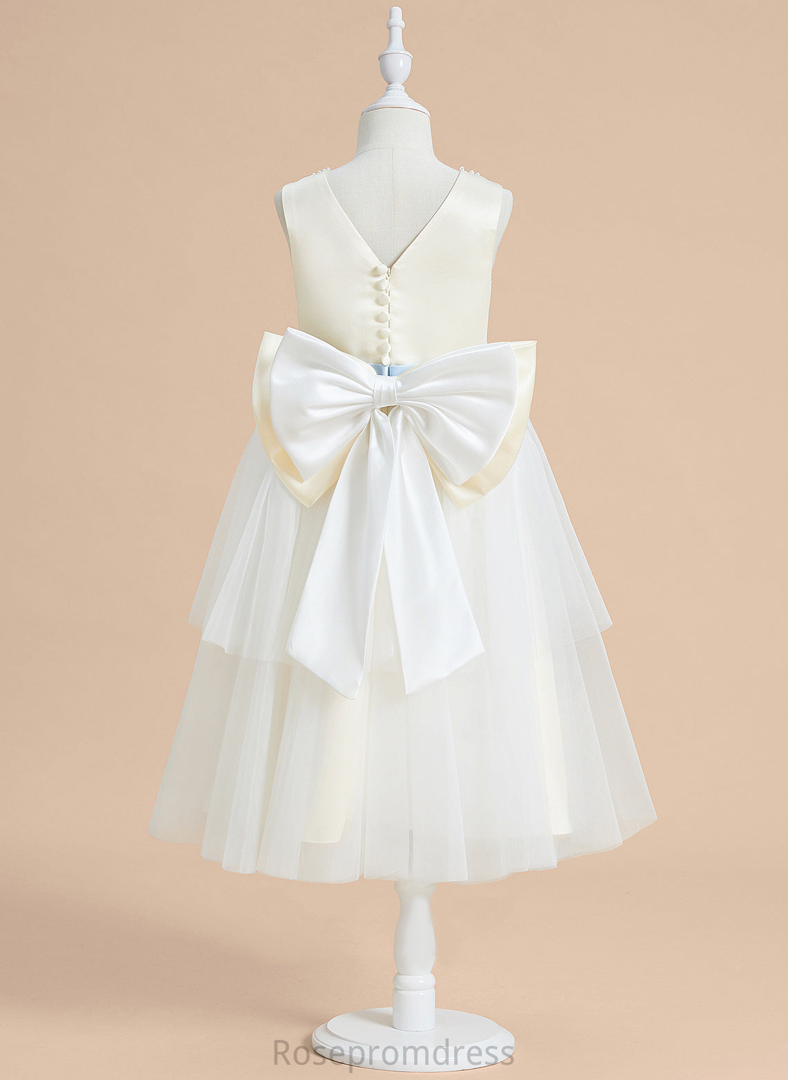 Scoop With A-Line Tea-length Satin/Tulle Sleeveless - Flower Neck Sash/Beading/Bow(s) Flower Girl Dresses Dress Miya Girl