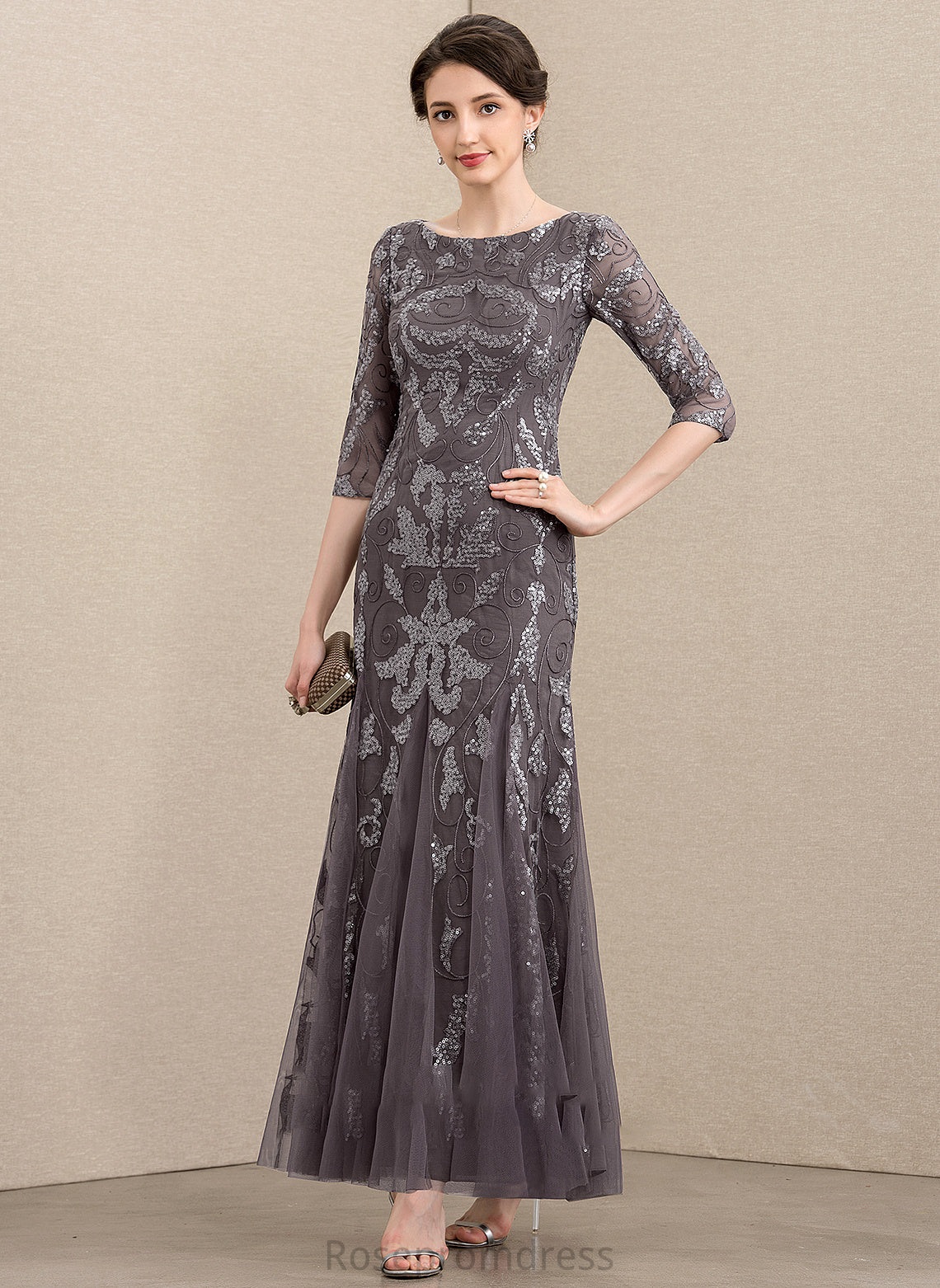 Ankle-Length Mother of the Bride Dresses of the Scoop Neck Sheath/Column Mother Bride Dress Mckayla Tulle Sequined