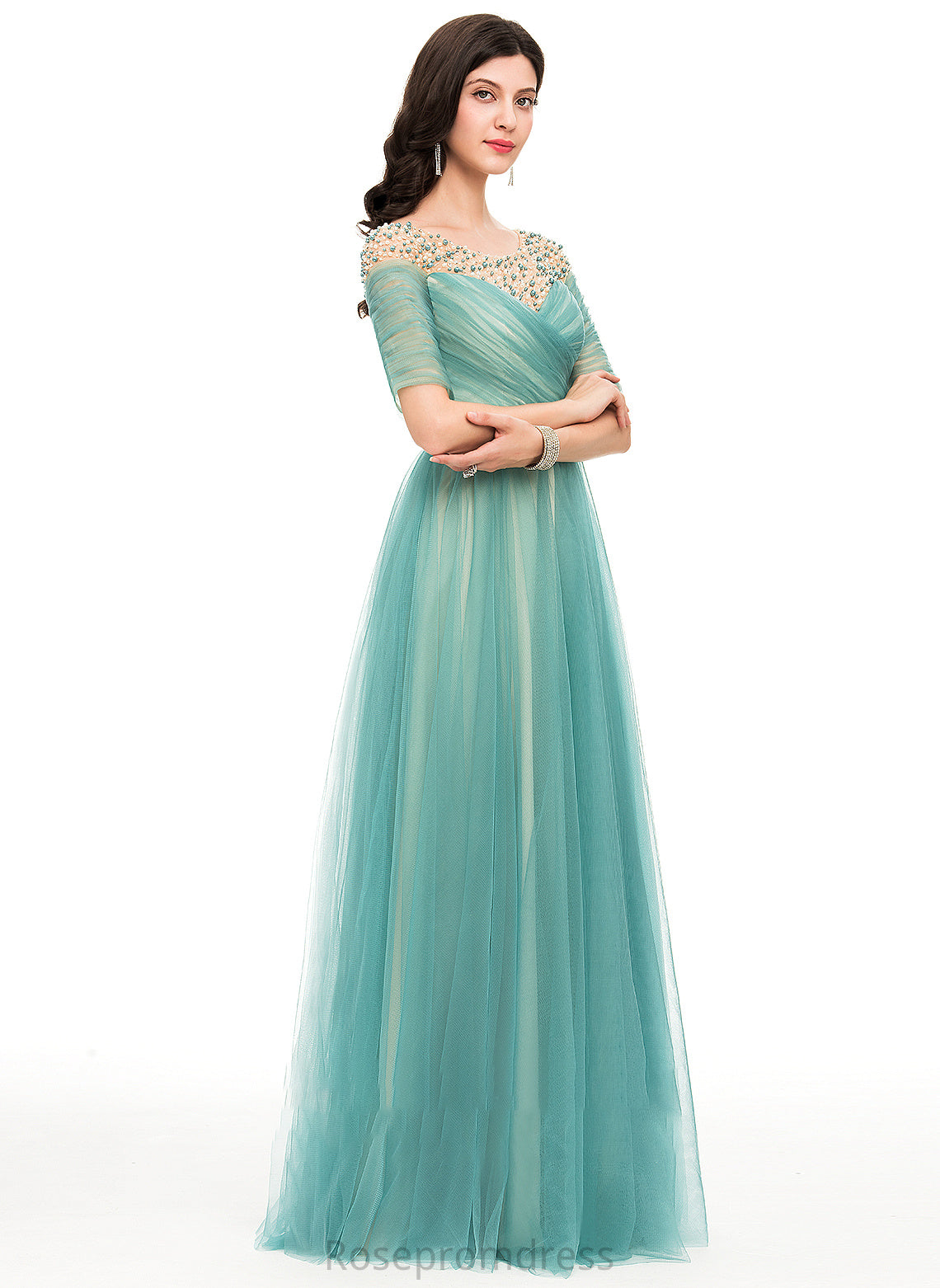 Beading Natalie Neck Floor-Length With Prom Dresses Scoop Ball-Gown/Princess Tulle