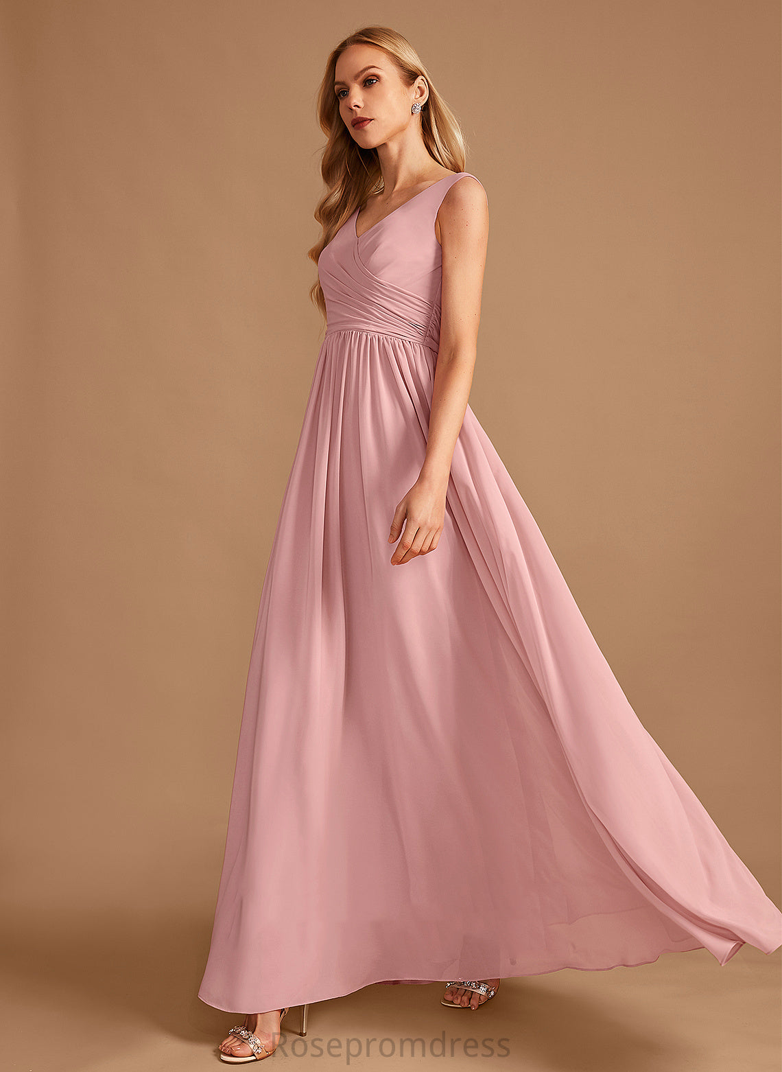 Neckline A-Line Bow(s) Length Embellishment Silhouette Floor-Length Ruffle V-neck Fabric Lola Floor Length Bridesmaid Dresses