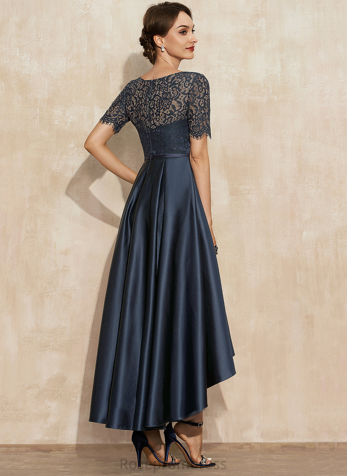 Mother the Mother of the Bride Dresses Pockets Bride of Zoie Scoop With Satin Neck Asymmetrical Lace A-Line Dress