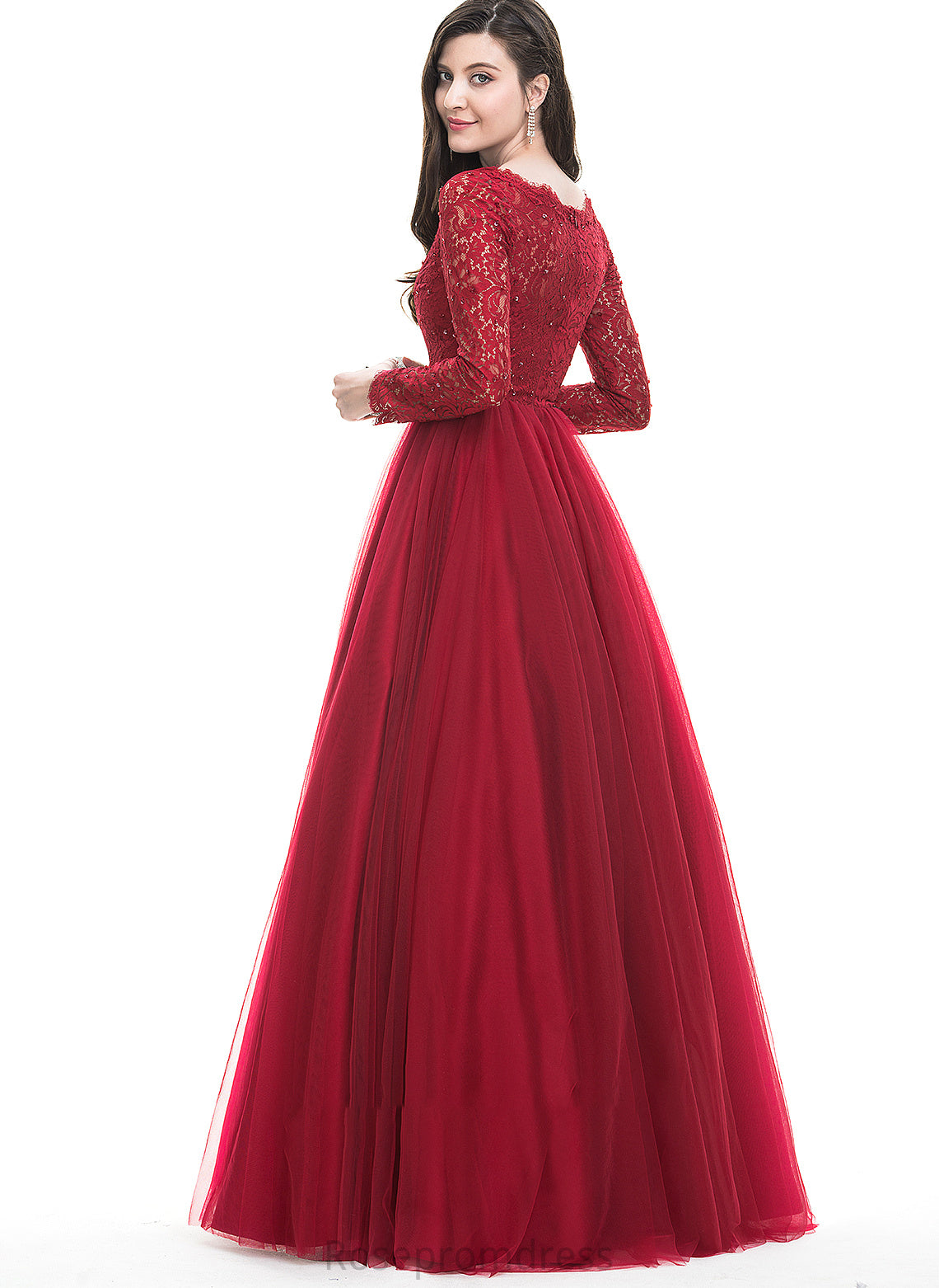 Beading Ball-Gown/Princess With Willow V-neck Tulle Sequins Floor-Length Prom Dresses