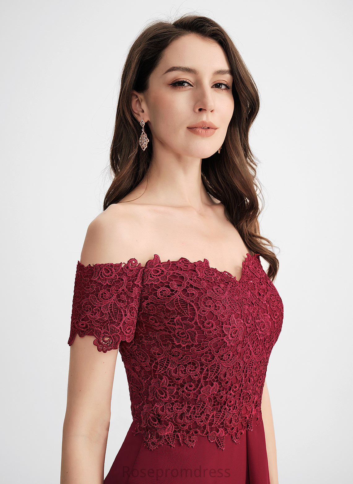 Sheath/Column Lace Maci Tea-Length Dress Chiffon Cocktail Dresses Off-the-Shoulder Cocktail