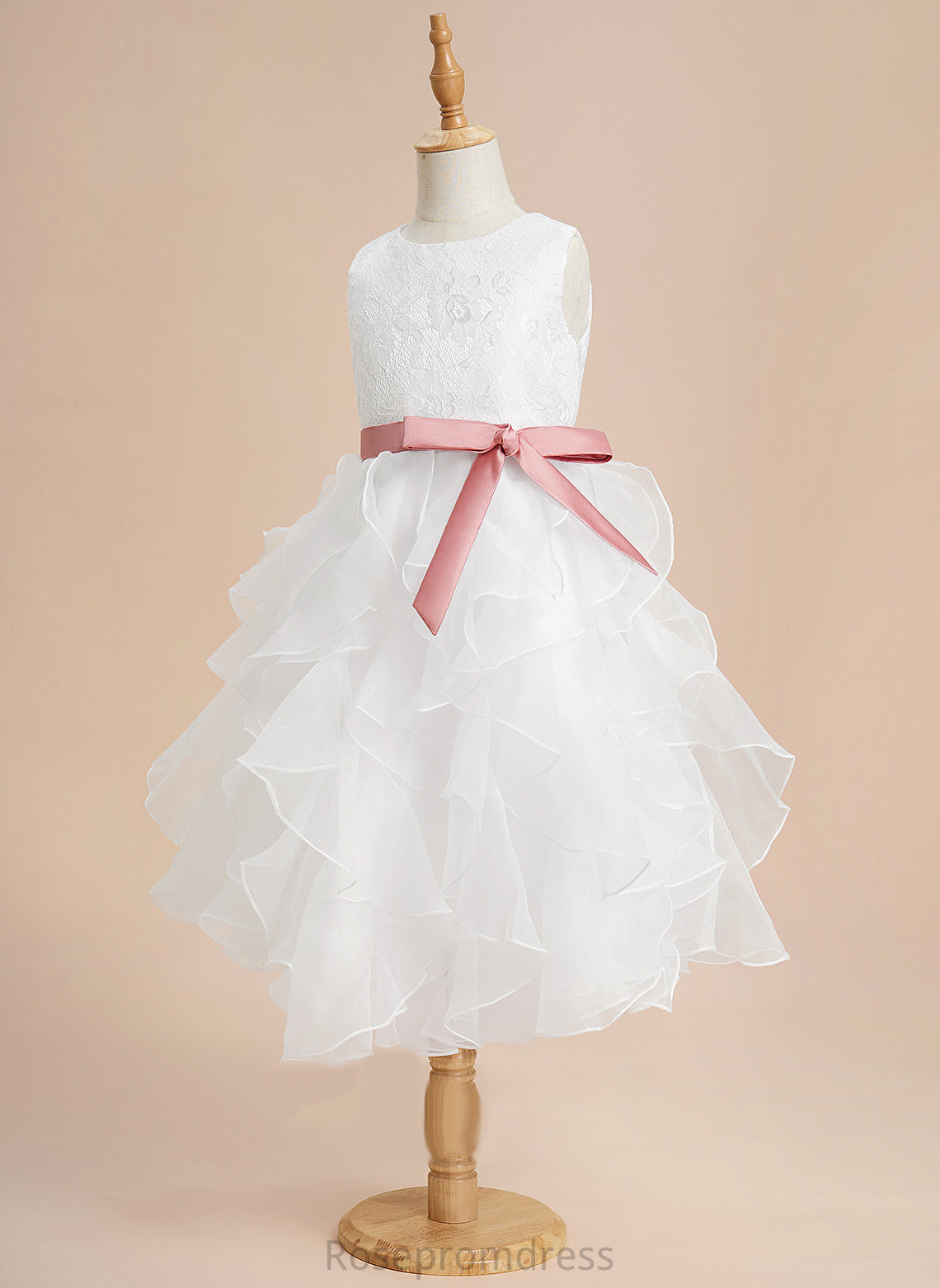 Neck Organza Ball-Gown/Princess Dress Flower Girl Dresses Parker Lace/Sash - Girl Scoop With Sleeveless Tea-length Flower