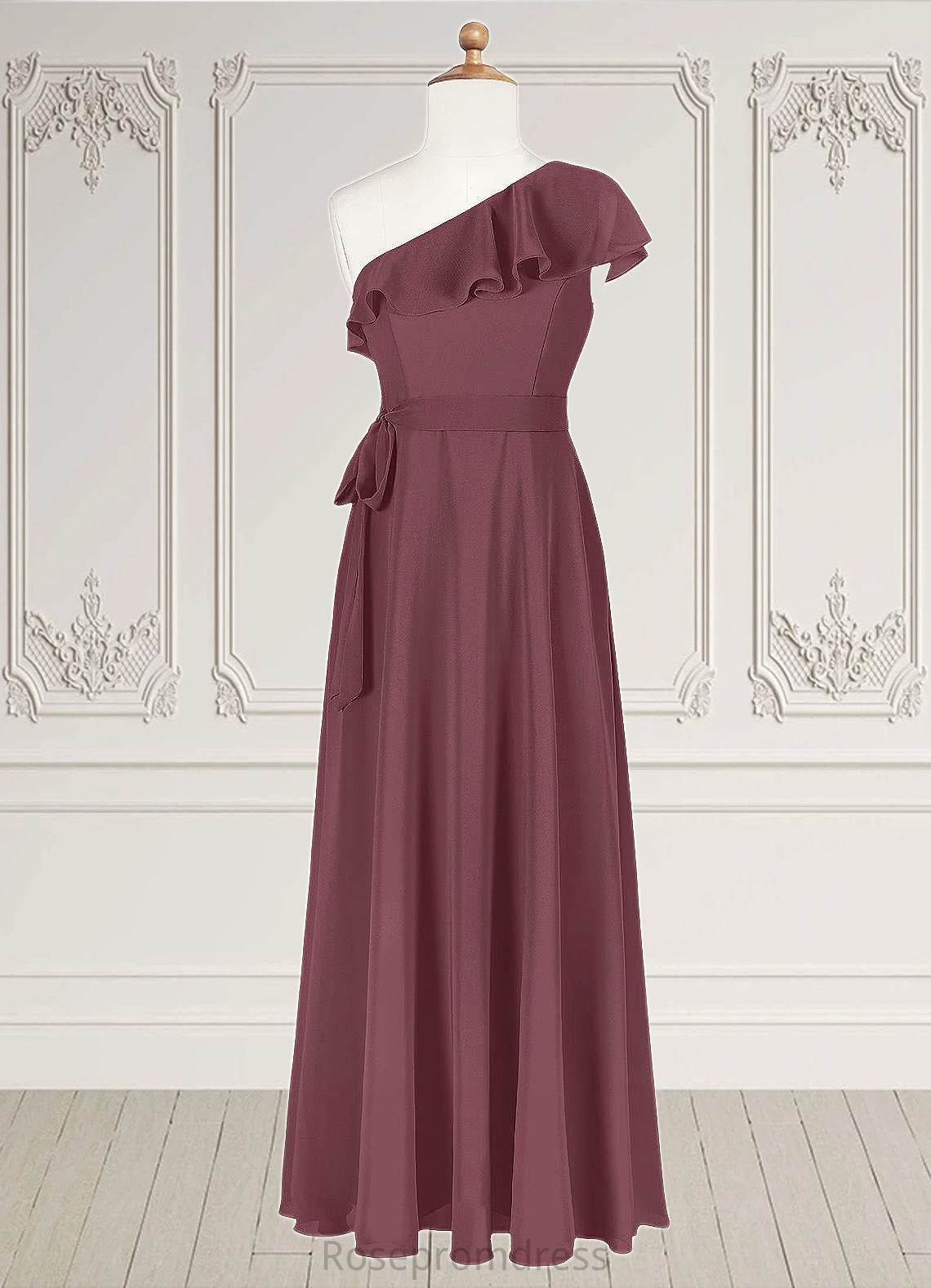 Brooklyn A-Line Ruched Chiffon Floor-Length Junior Bridesmaid Dress SRSP0020007