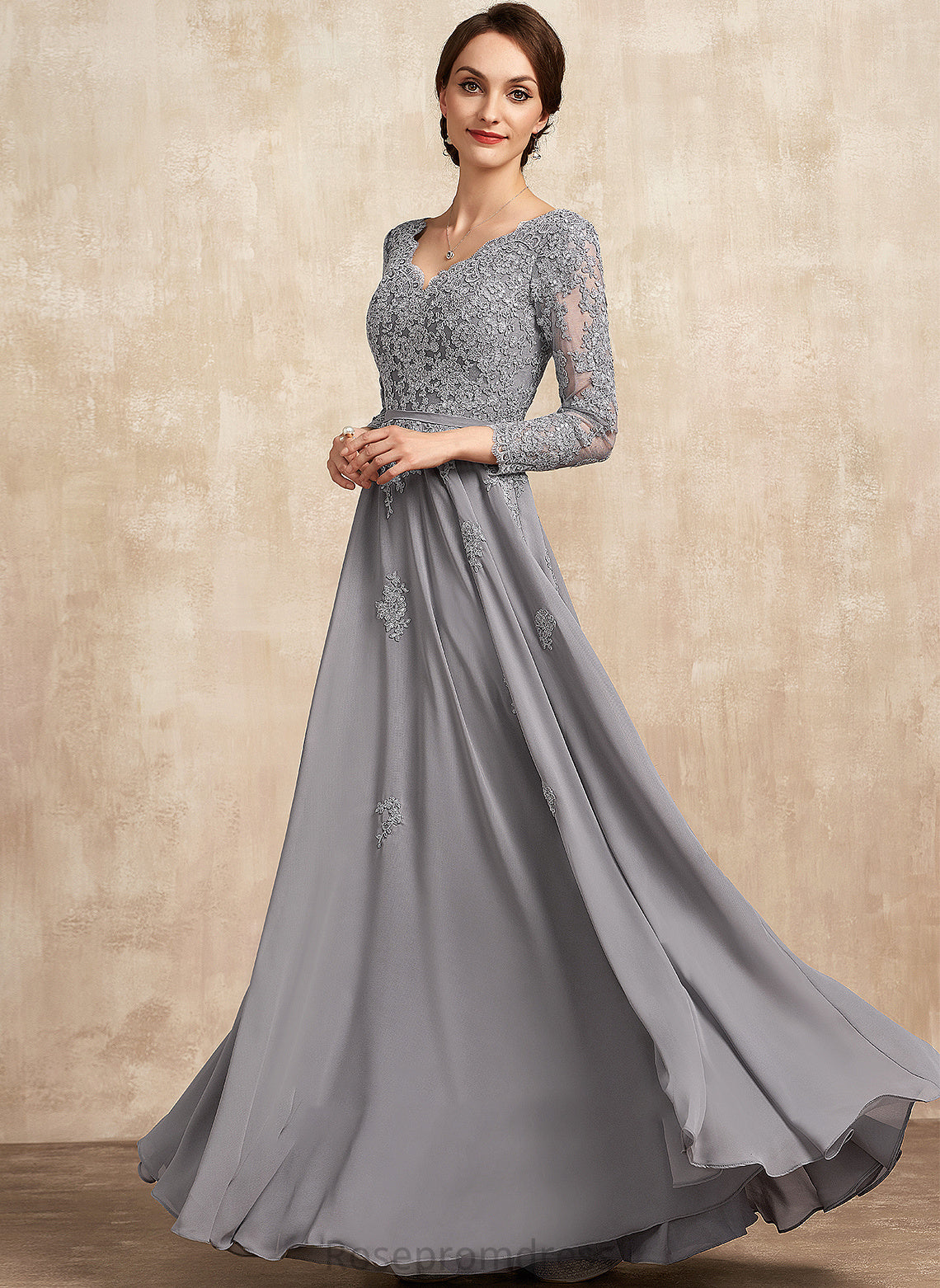 Floor-Length the Bride Mother Lace V-neck A-Line Chiffon Dress Mother of the Bride Dresses Jazlyn of