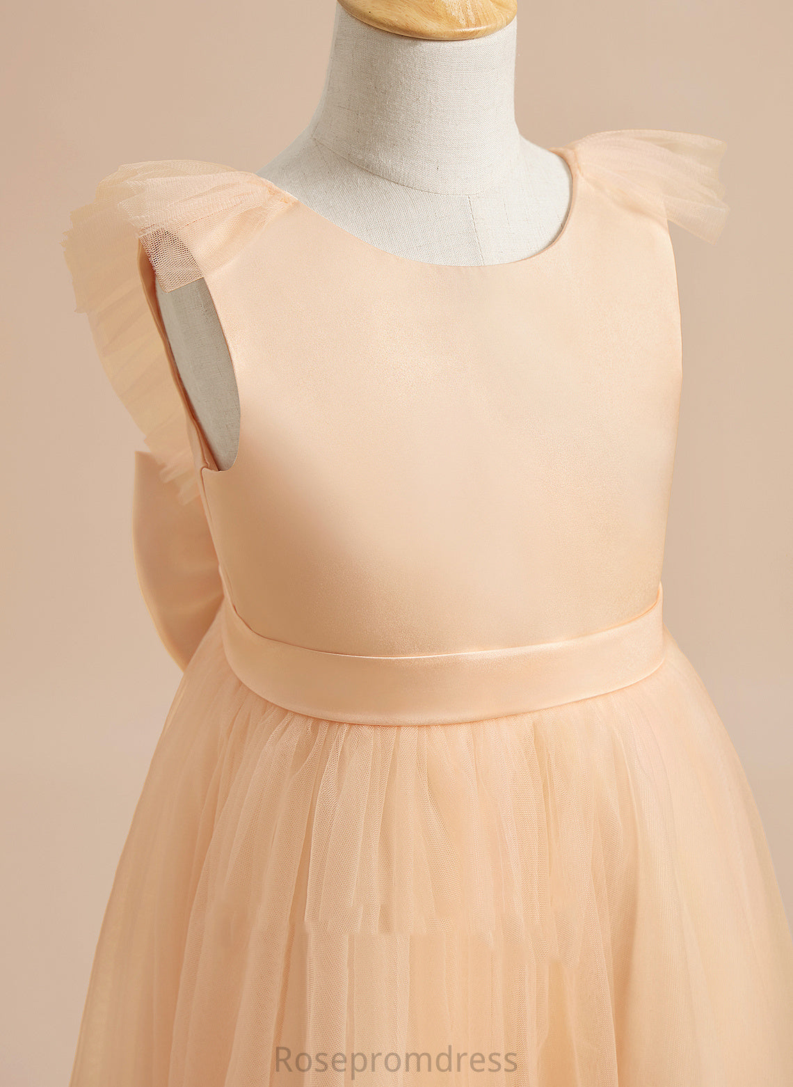 With Dress Flower Bow(s) A-Line Girl - Jackie Flower Girl Dresses Scoop Tulle Sleeveless Knee-length Neck