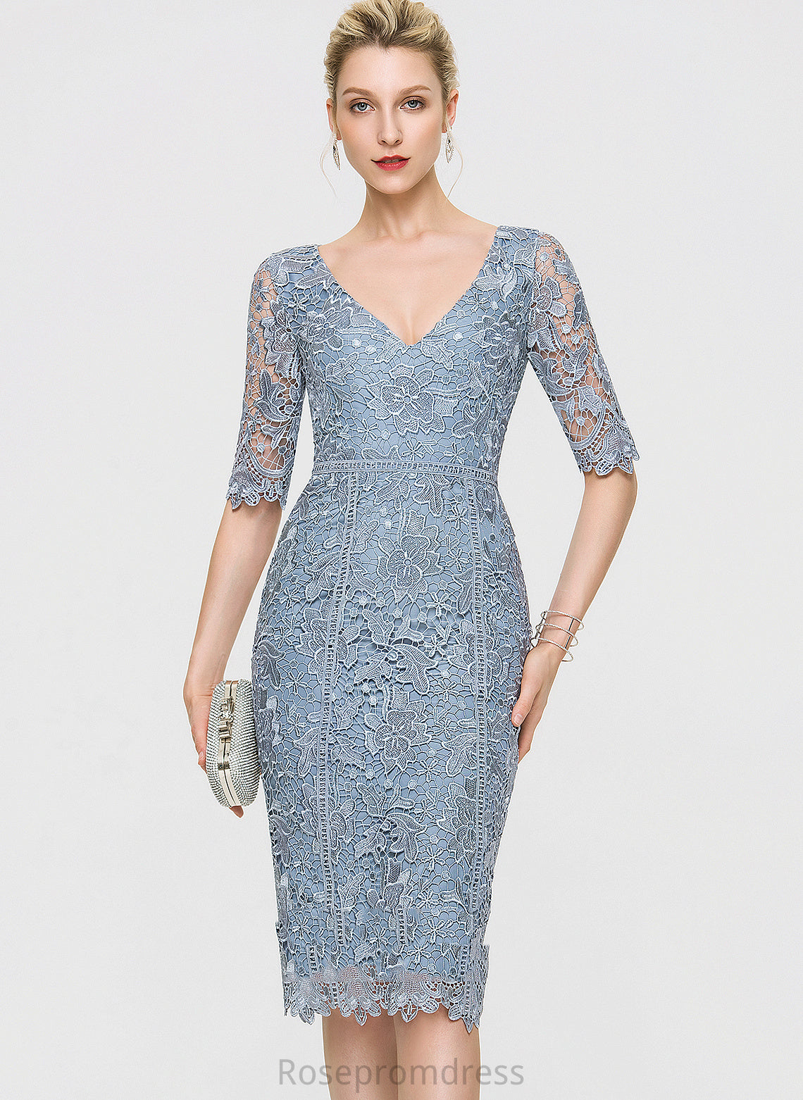 Cocktail Lace V-neck Rowan Cocktail Dresses Knee-Length Sheath/Column Dress