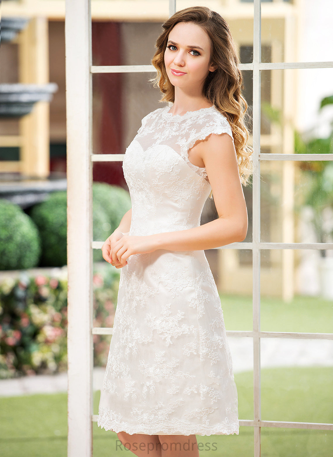 Satin Lace Wedding Dresses Dress Knee-Length Reyna A-Line Wedding