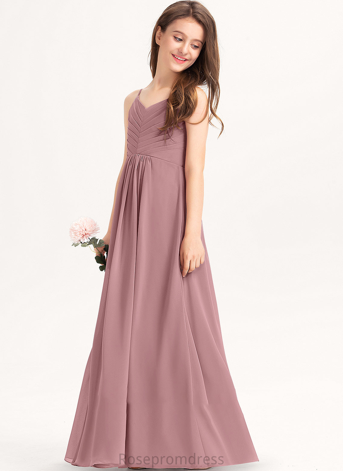 Junior Bridesmaid Dresses Saniya Chiffon With Floor-Length V-neck Ruffle A-Line