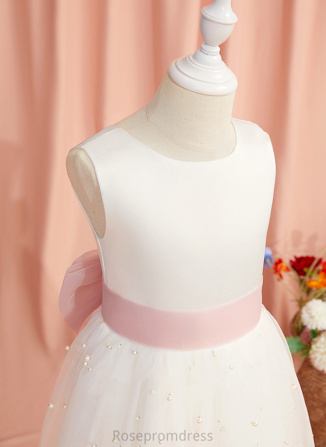 Neck Dress Tea-length With Back Scoop Girl A-Line Flower Sash/Bow(s)/V Flower Girl Dresses - Sleeveless Kaydence Satin/Tulle