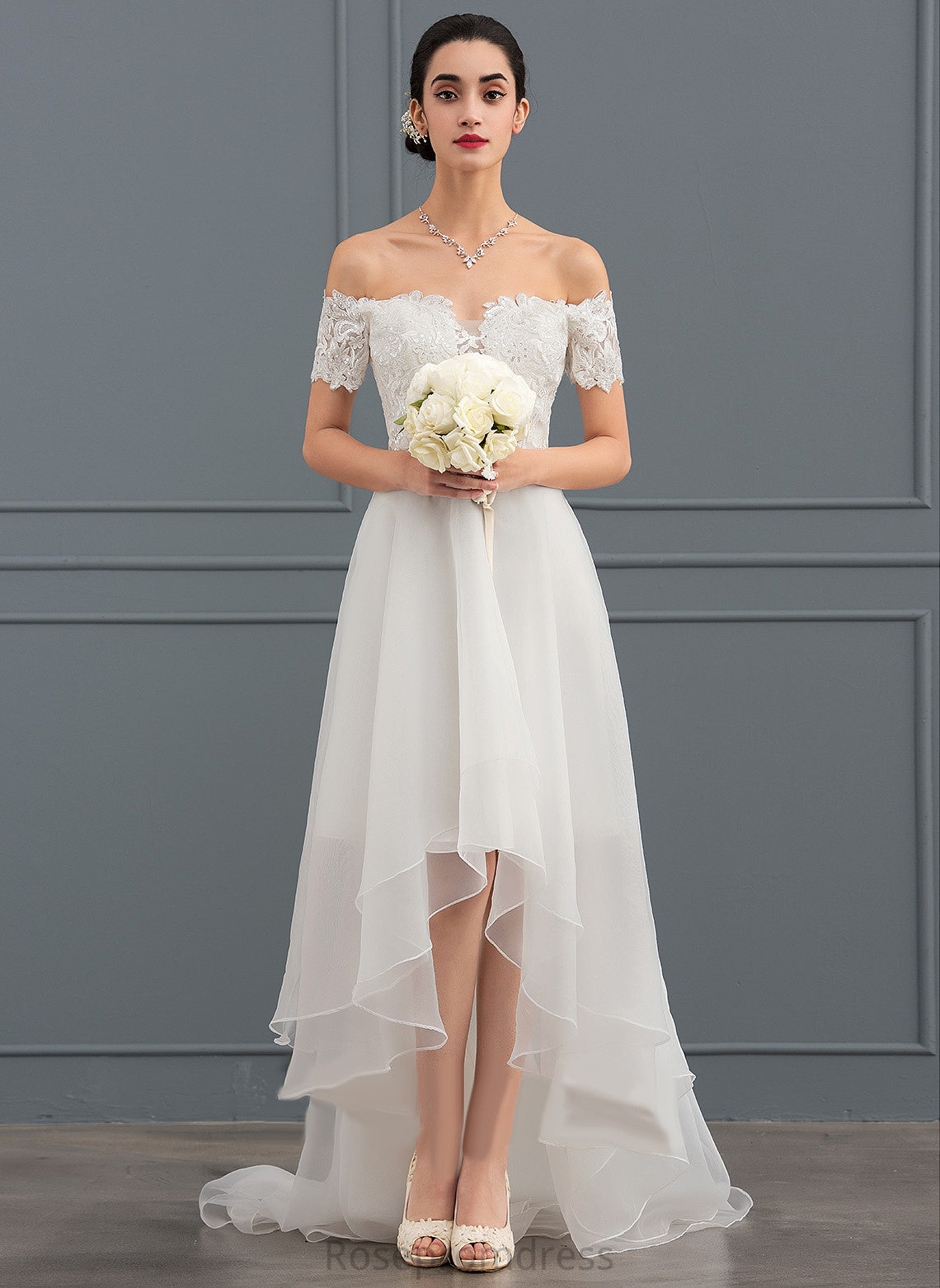 With A-Line Asymmetrical Lace Dress Wedding Dresses Wedding Organza Clarissa Sequins