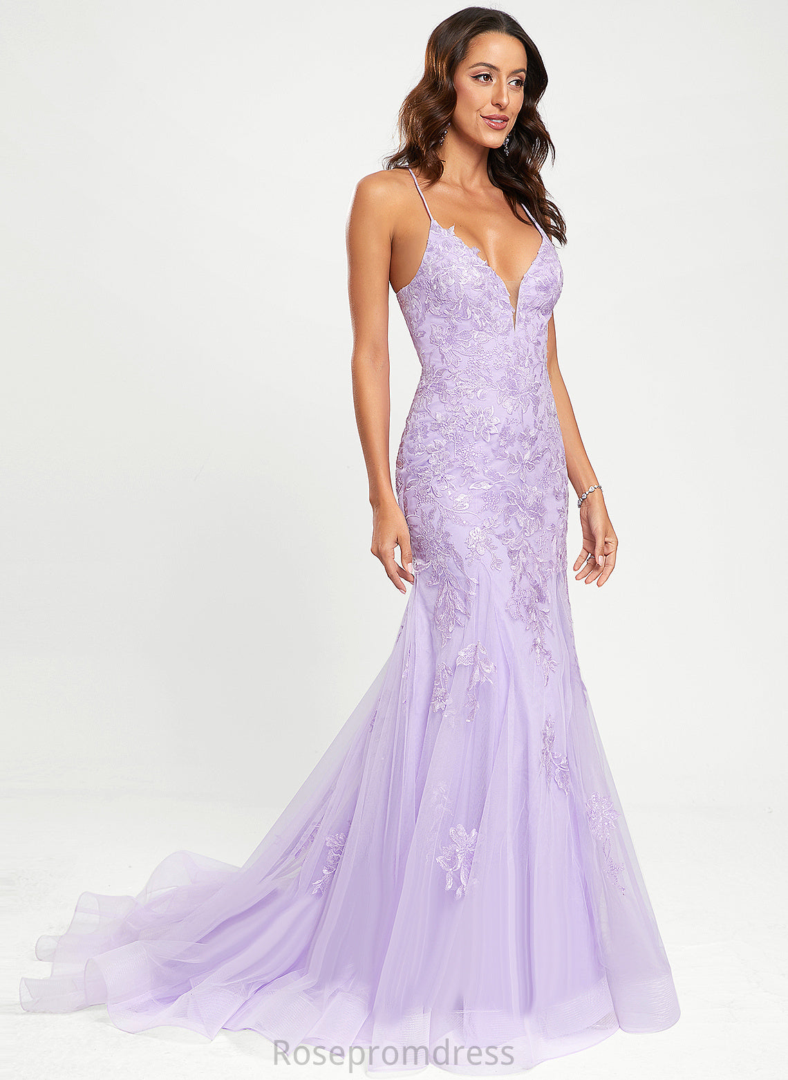 Prom Dresses Sweep Tulle Train Claire Sequins Lace With Trumpet/Mermaid V-neck