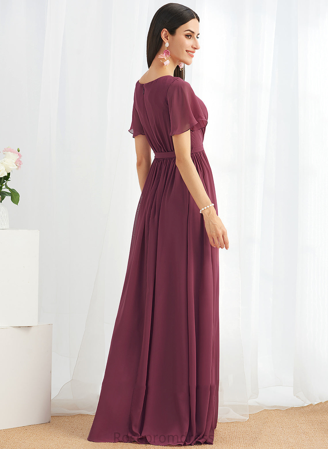 V-neck Length Neckline A-Line Fabric Floor-Length SplitFront Silhouette Embellishment Maureen A-Line/Princess Floor Length Bridesmaid Dresses