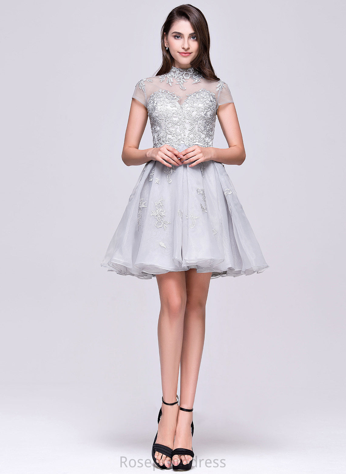 Appliques Tulle Short/Mini With Patti Dress Organza Homecoming Dresses Lace Homecoming A-Line High Lace Neck