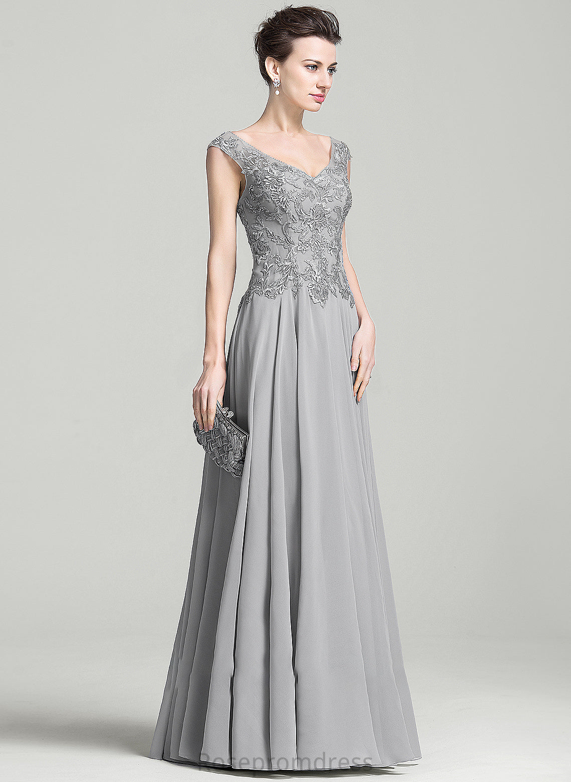 With Appliques Chiffon Mother Lace Floor-Length A-Line Kyla Dress V-neck the of Bride Mother of the Bride Dresses