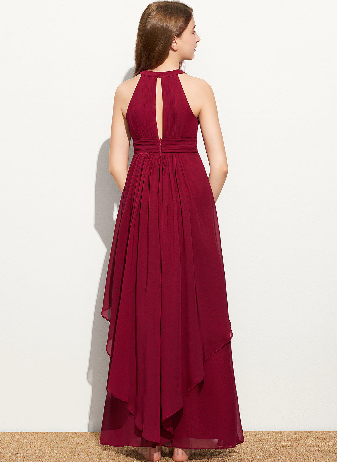 With Neck Ruffle Chiffon Scoop Nicole Junior Bridesmaid Dresses A-Line Floor-Length