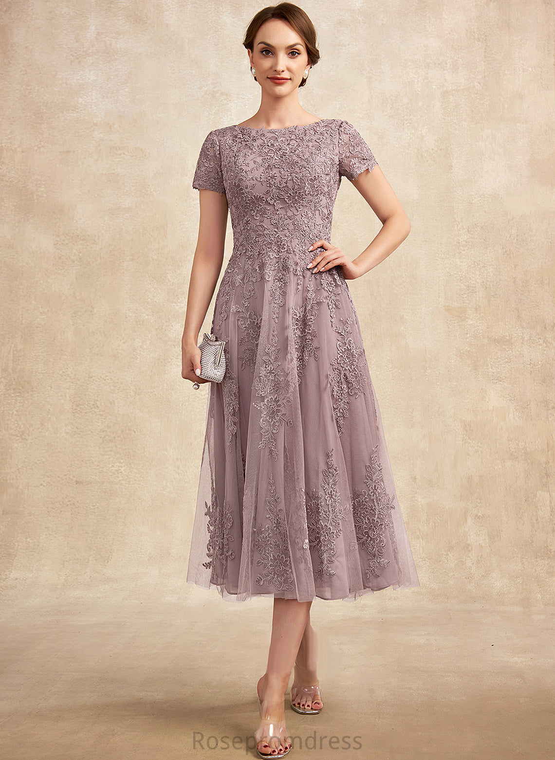 Tulle Olivia Scoop Dress A-Line Bride Neck the Mother of the Bride Dresses of Mother Tea-Length Lace