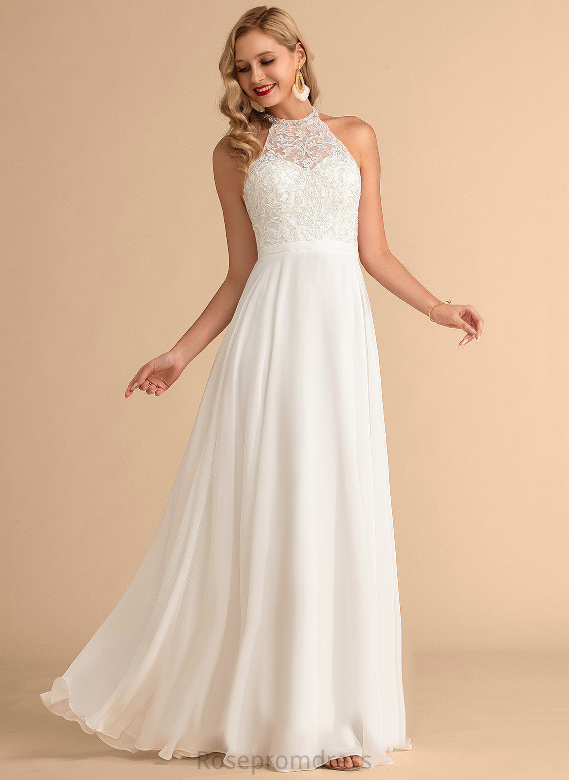 Wedding Dresses Chiffon Dress Neck Lace High Raegan Wedding A-Line Floor-Length