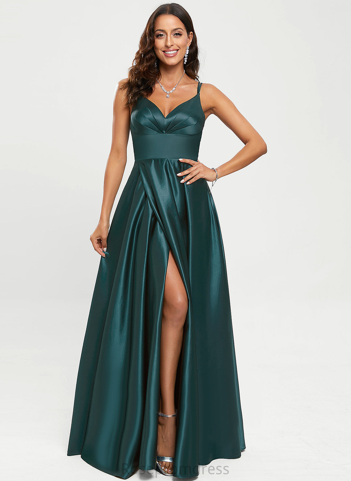 Satin Floor-Length A-Line Makayla Prom Dresses V-neck