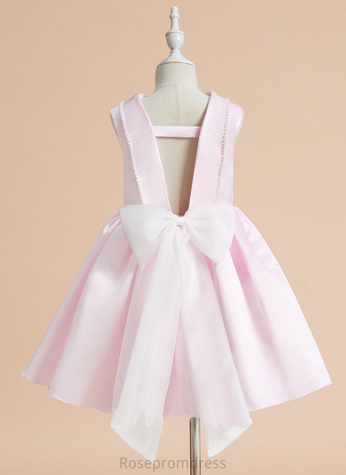 With Flower - Jaycee Girl Knee-length A-Line Satin Flower Girl Dresses Sleeveless Dress Scoop Neck Beading/Bow(s)