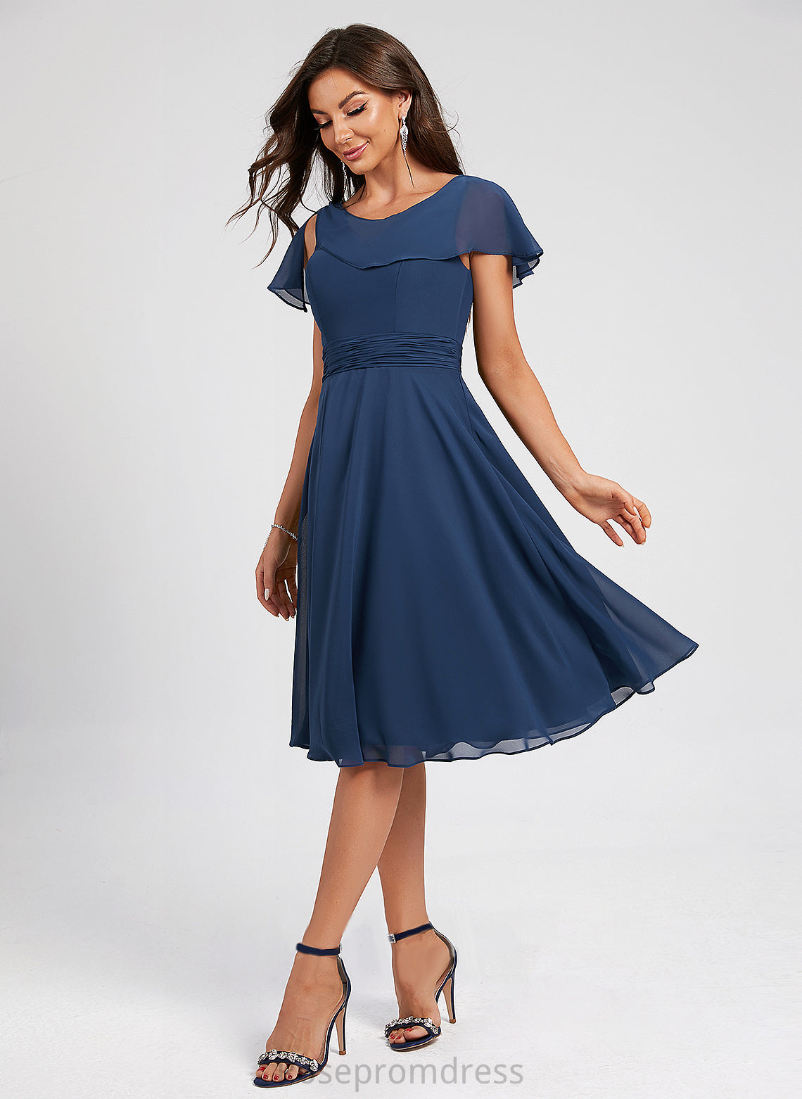 Chiffon Cocktail A-Line Cocktail Dresses With Amy Knee-Length Neck Pleated Ruffle Scoop Dress