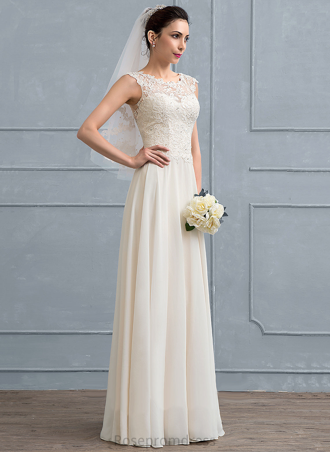 Moriah Lace Sequins Wedding Floor-Length Scoop Dress A-Line With Wedding Dresses Beading Chiffon