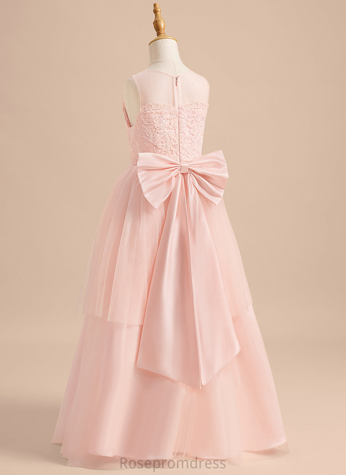 Tulle - Lace/Bow(s) Neck A-Line Girl Floor-length Dress Sleeveless Flower Elaina With Scoop Flower Girl Dresses