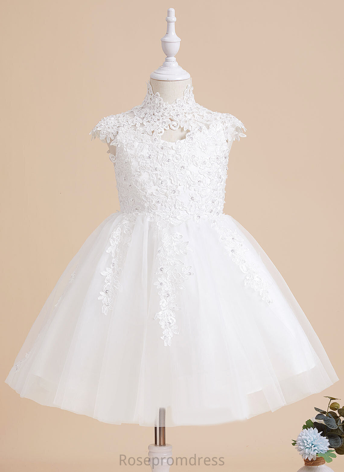 Girl High Dress A-Line Flower With Beading/Sequins/Back Hole Neck - Flower Girl Dresses Liz Tulle/Lace Sleeveless Knee-length