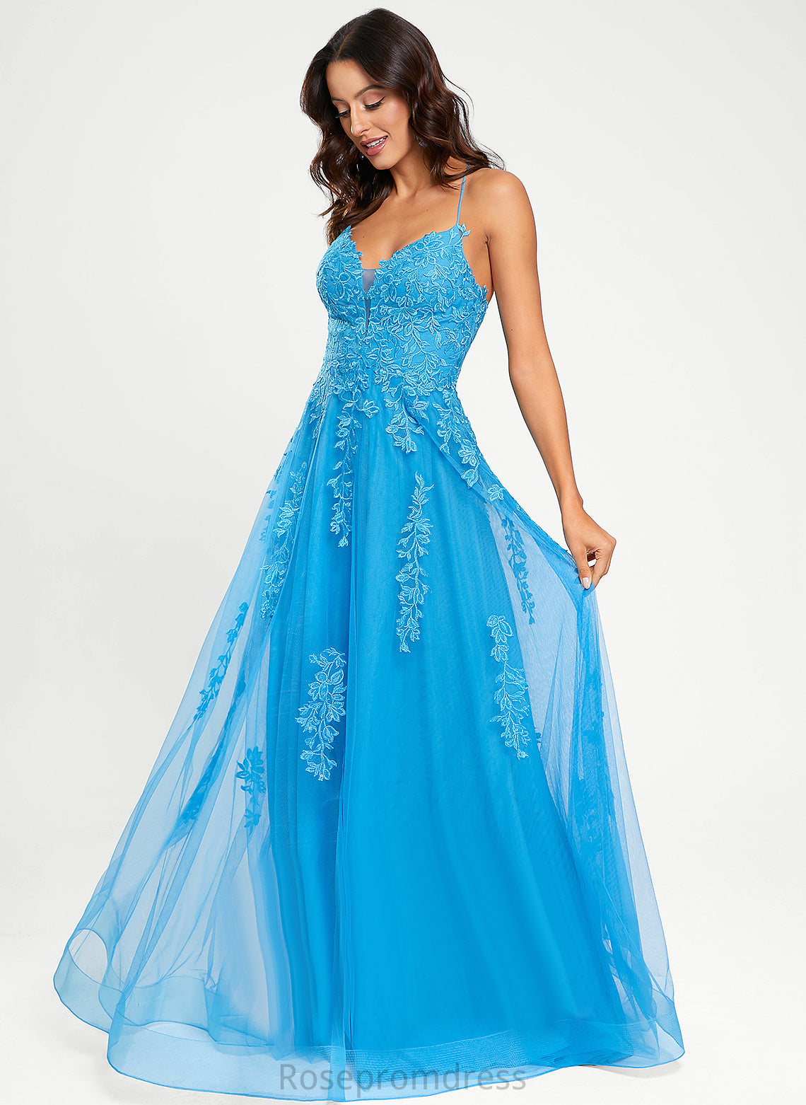 Tulle Floor-Length A-Line Lorena Prom Dresses V-neck