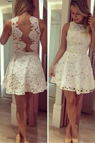 See through Lace Short A-Line Cute Sexy Cheap Dresses for Homecoming Graduation Dress RS440