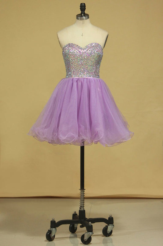 2024 A Line Sweetheart Homecoming Dresses Tulle With Rhinestone Short/Mini