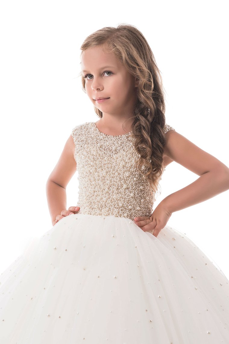 2024 New Arrival Flower Girl Dresses Ball Gown Scoop Tulle With Beads Floor Length