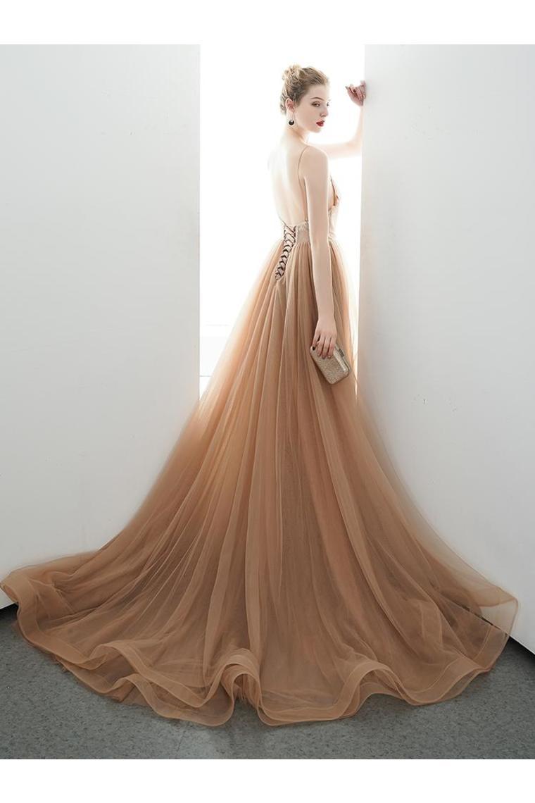 A-Line Spaghetti Straps Tulle Long Appliques Prom Dresses Formal Evening Dress