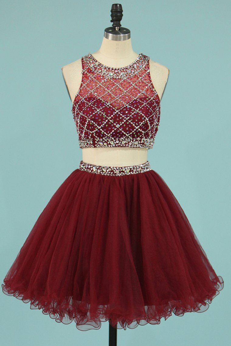 2024 Hot Selling Homecoming Dresses Scoop A-Line Beaded Bodice Tulle Short/Mini