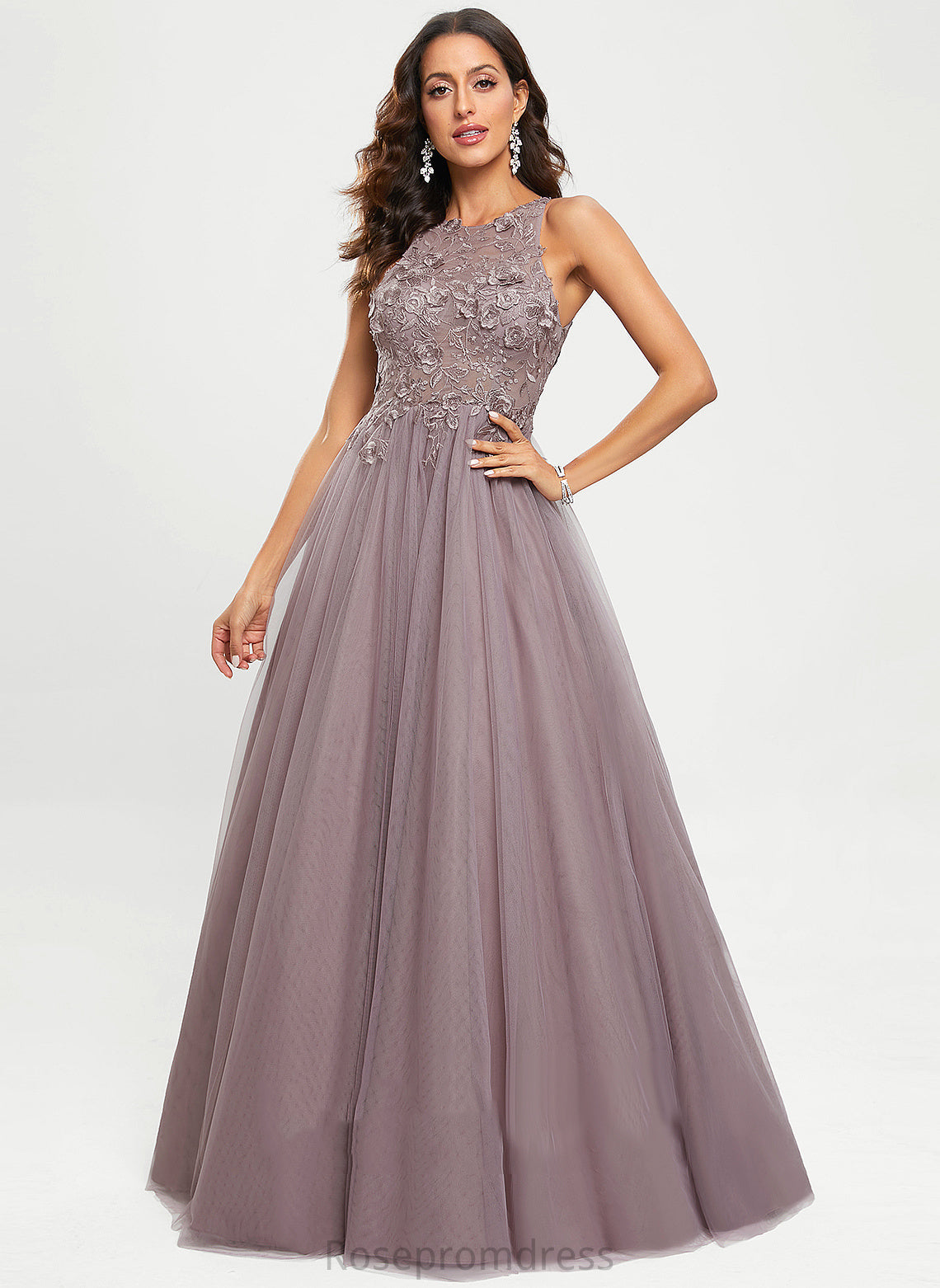 Ball-Gown/Princess Floor-Length Tulle Sequins Precious With Prom Dresses Scoop