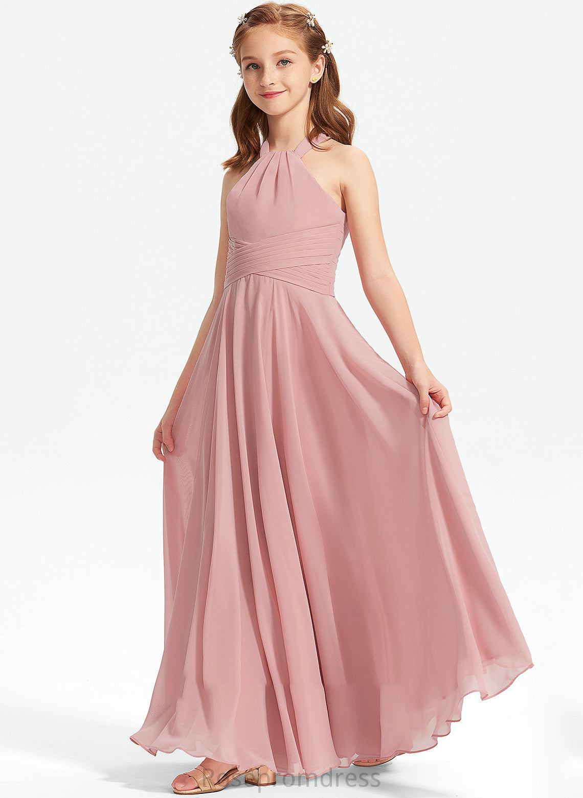 Chiffon Ruffle Square Poll With A-Line Neckline Junior Bridesmaid Dresses Floor-Length