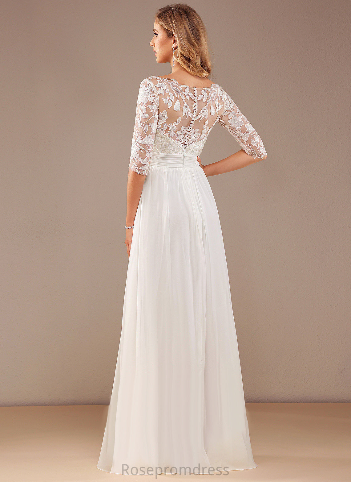 Dress Chiffon Floor-Length V-neck Hilda Wedding Dresses Ruffle A-Line With Sequins Lace Wedding