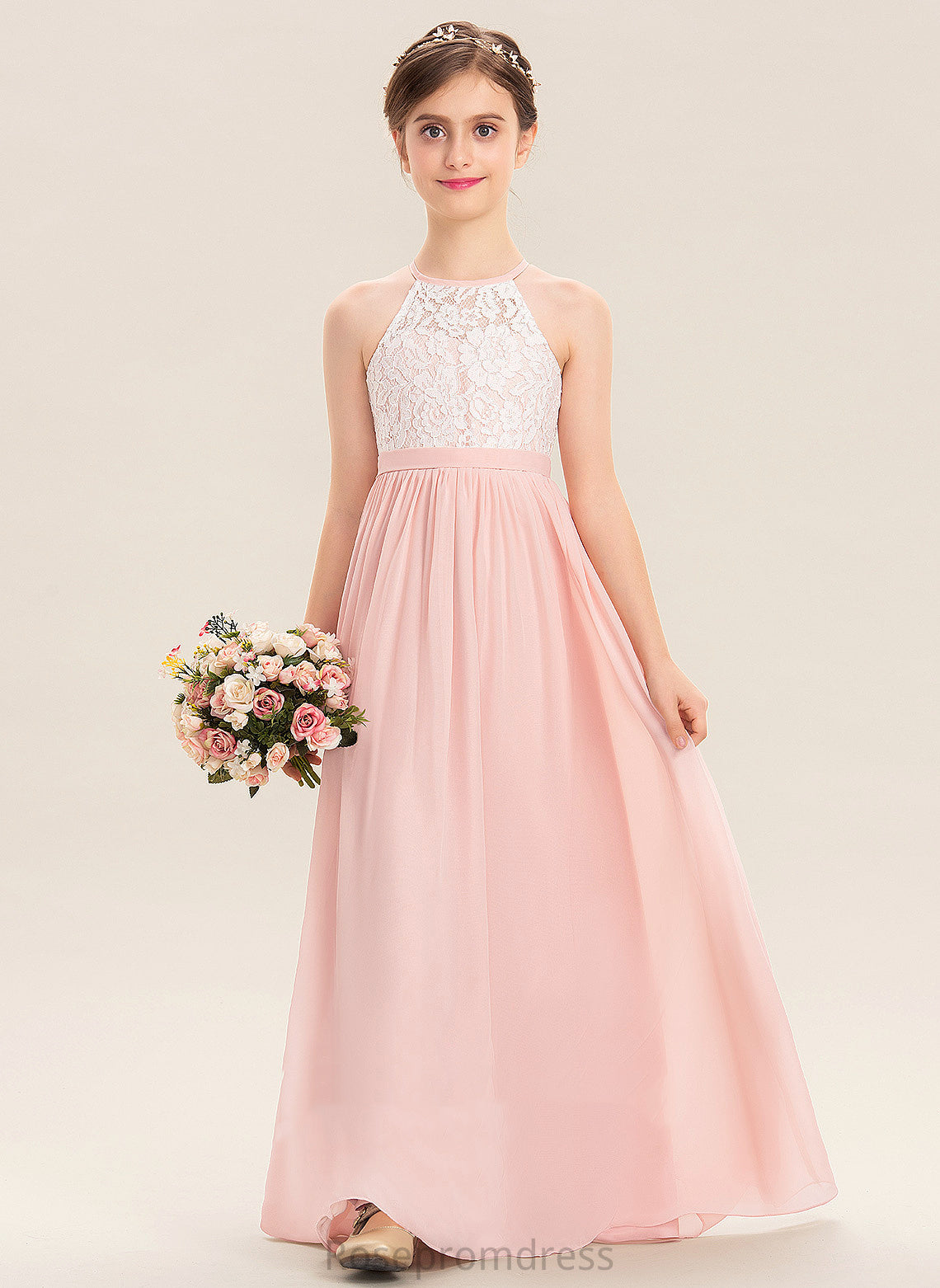 Flower Girl Dresses Hole - Flower Girl With A-Line Scoop Neck Chiffon Floor-length Sleeveless Emily Back Dress