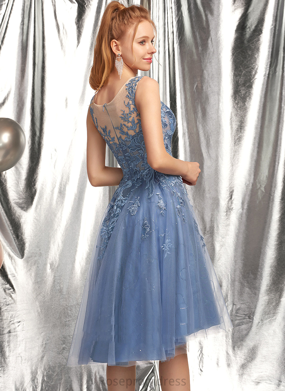 Dress Homecoming Sequins With Asymmetrical Tulle A-Line Homecoming Dresses Talia Scoop Lace Neck