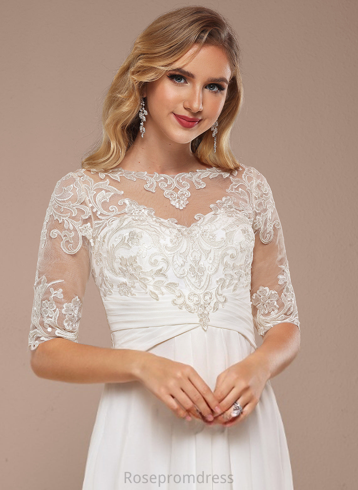 Neck Chiffon Dress Boat Asymmetrical Wedding Lace A-Line Jocelynn Wedding Dresses