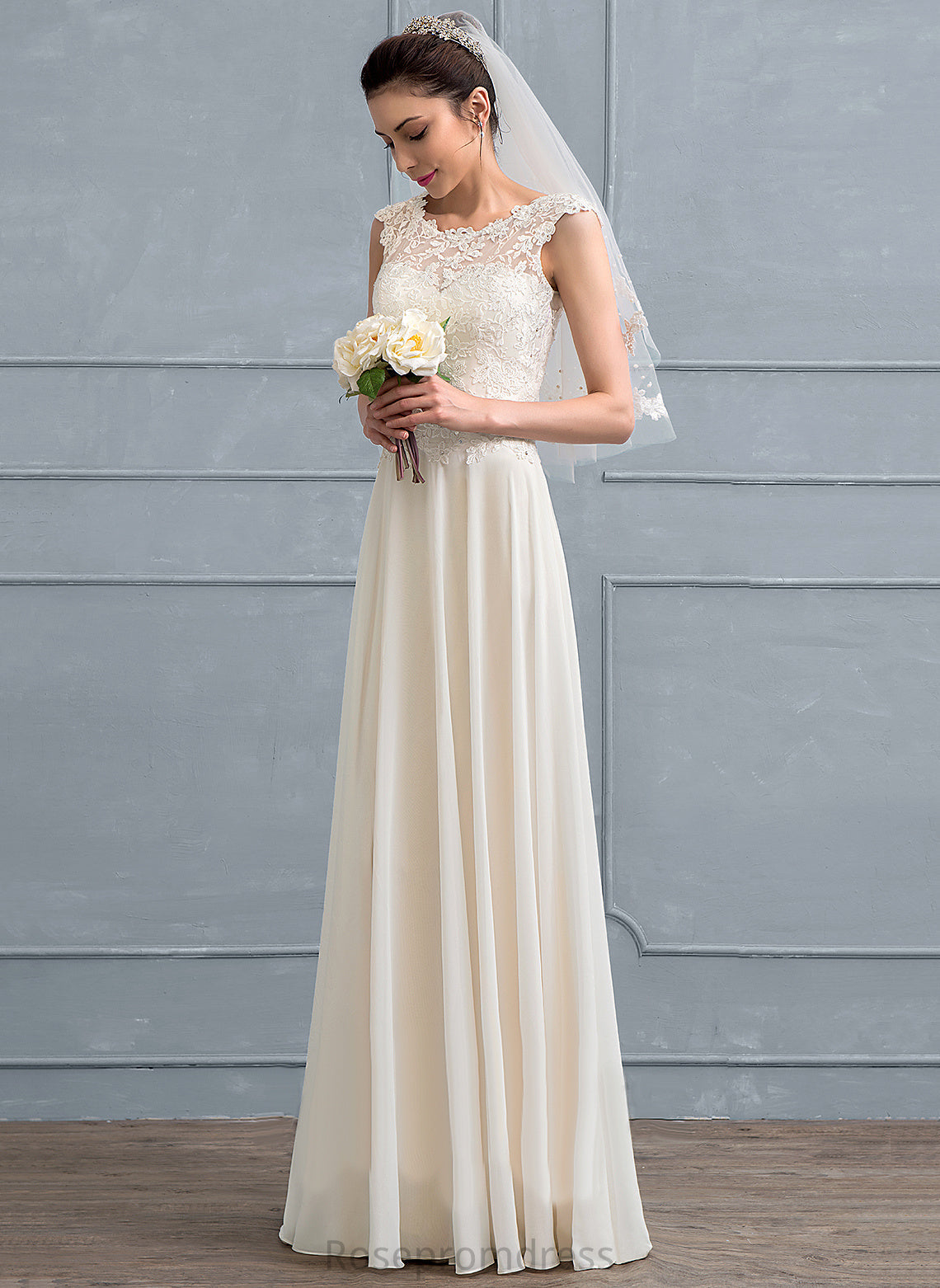 Beading Neck Floor-Length Scoop Dress Chiffon Sequins A-Line Wedding With Wedding Dresses Lace Nathalie