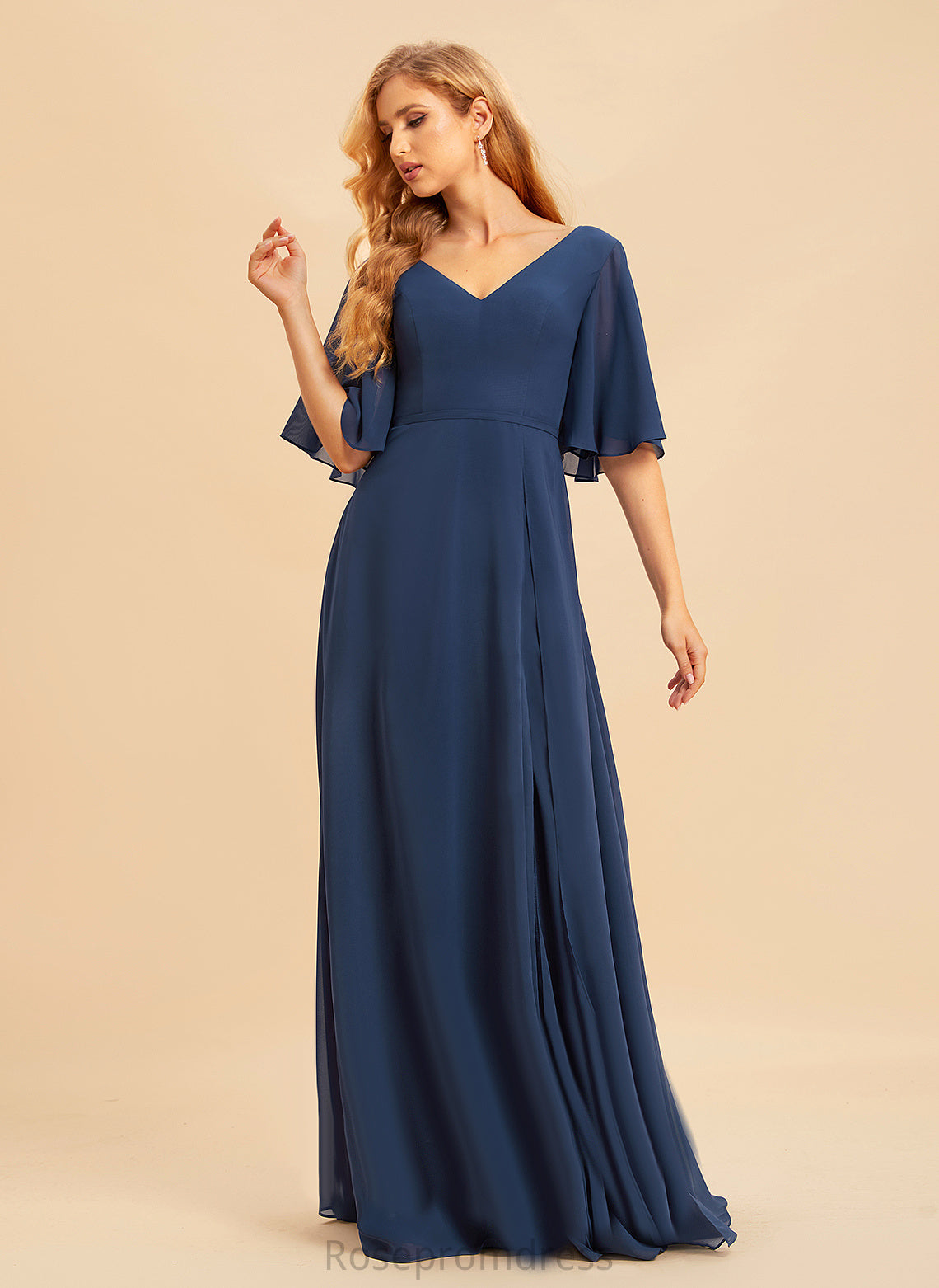 Neckline V-Neck Fabric A-line Floor-Length Straps&Sleeves Length Silhouette Ciara Floor Length A-Line/Princess Natural Waist Bridesmaid Dresses