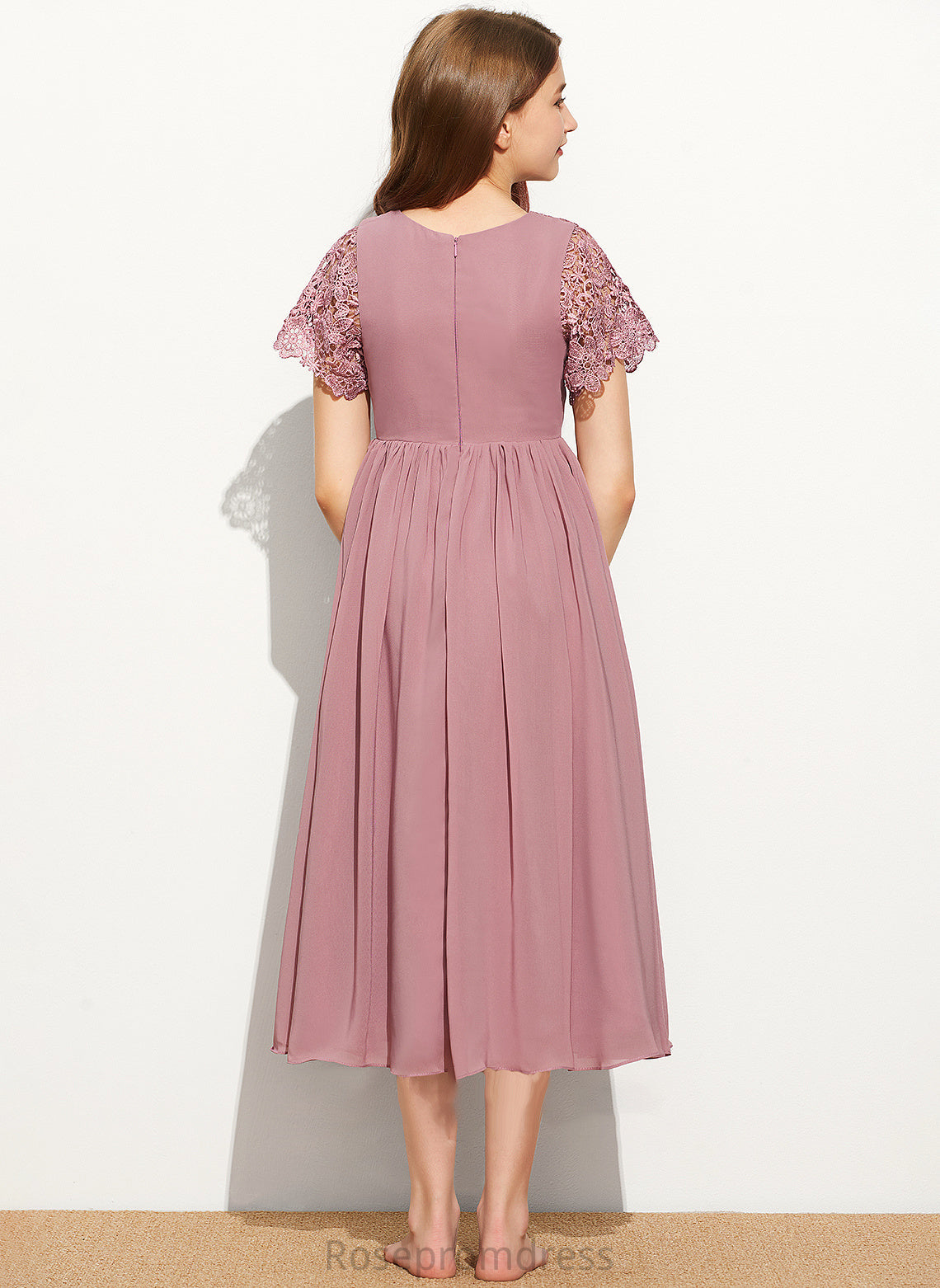 Chiffon Monserrat Scoop Lace Tea-Length A-Line Neck Junior Bridesmaid Dresses